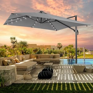 9 ft. x 9 ft. Outdoor Square Cantilever LED Patio Umbrella - 240 g Solution-Dyed Fabric, Aluminum Frame in Gray