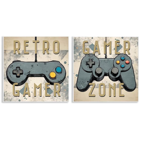 Stupell Industries Retro Gamer Controllers by Kim Allen 2 Pieces Unframed Typography Graphic Art Print 12 in. x 12 in.