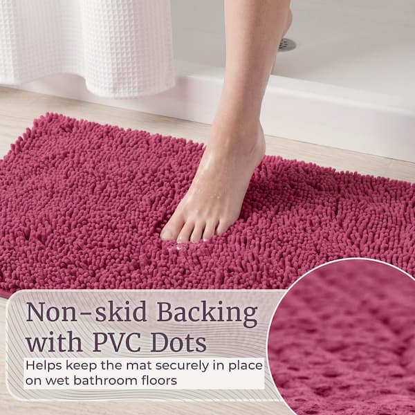 Lavish Home Shag Pink 21 in. x 32 in. Memory Foam 2-Piece Bath Mat