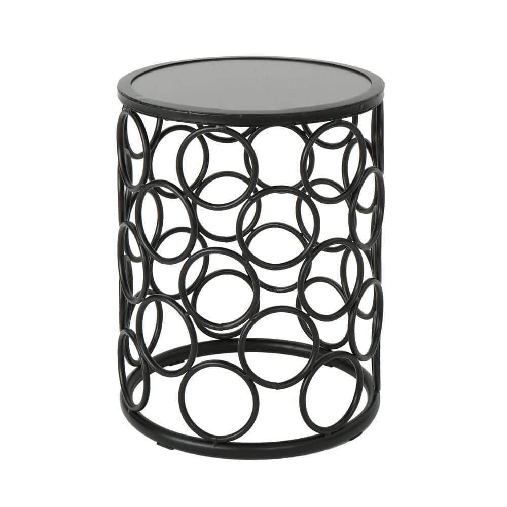 Beryl 16" Black Iron Frame with Grey Ceramic Tile Top Side Table
