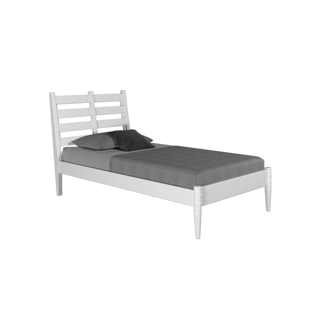 White Pine Wood Twin Bed Frame with Slatted Headboard