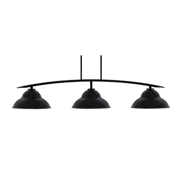 Unbranded Siena 3-Light Matte Black Billiard Light with 13 in. Matte Black Metal Shades No Bulbs Included