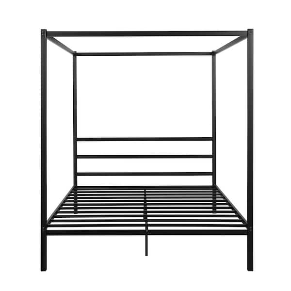 Z-joyee 83.5 in. Black Queen Size Metal Framed Canopy Platform Bed with Built in Headboard