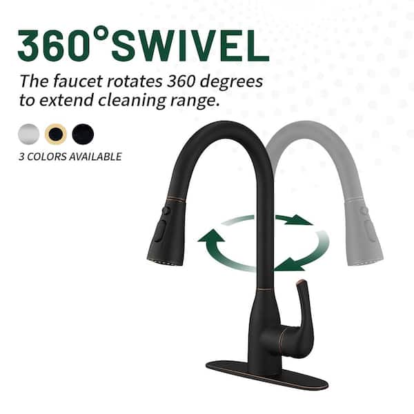 Gooseneck Single-Handle Pull Down Sprayer Kitchen Faucet with Deckplate Pull Out Sink Faucet in Oil Rubbed Bronze