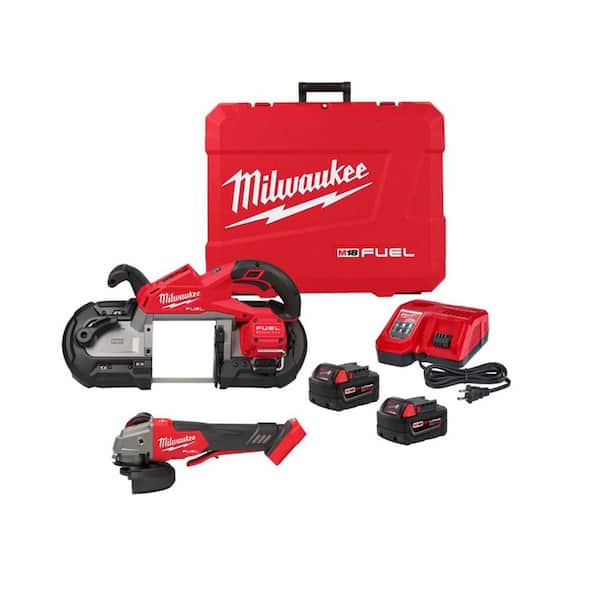 M18 FUEL 18V Lithium-Ion Brushless Cordless Deep Cut Bandsaw w/ (2) 5.0 Battery & Rapid Charger & Grinder
