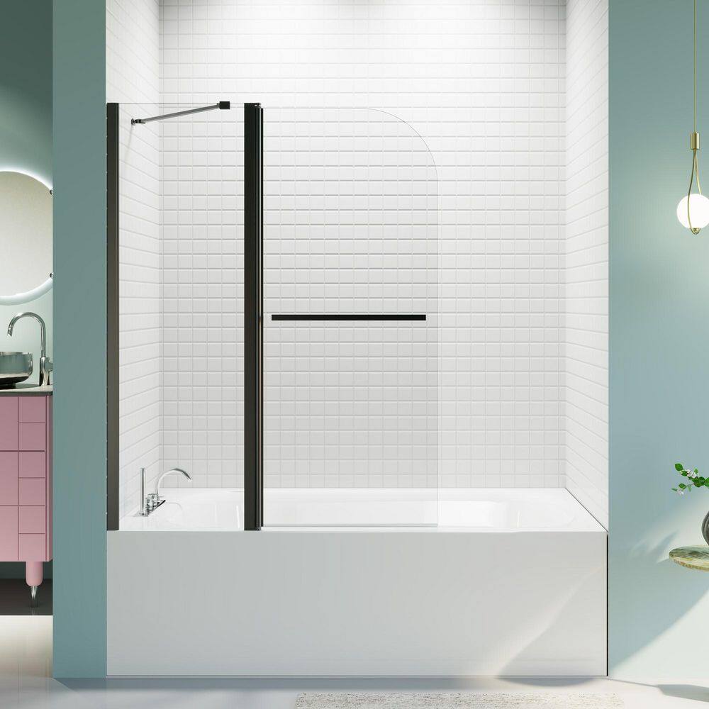50 in. W x 58 in. H Pivot Hinged Frameless Bathtub Shower Door Bi Fold Tub Door in Matte Black with 1/4 in. Clear Glass price history on PriceWatchPro
