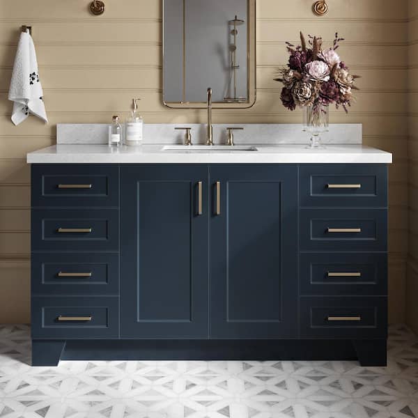 ARIEL Taylor 61 in. W x 22 in. D x 36 in. H Freestanding Bath Vanity in Midnight Blue with Carrara White Marble Top
