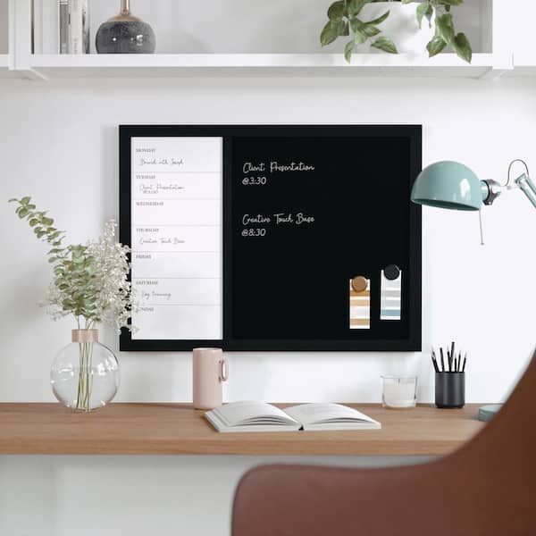 Black Woodgrain 18"W x 2"D x 24"H Wall Calendar Combo Chalk & Marker Board