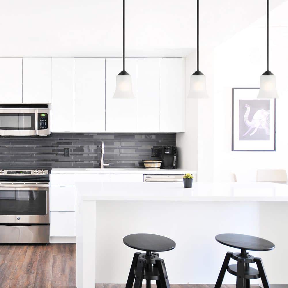 Bronson Mini Matte Black Transitional Pendant with Frosted Glass