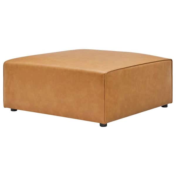 Mingle 37 in. Tan Faux Leather Ottoman
