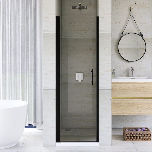 24 in. W x 72 in. H Pivot Semi-Frameless Shower Door in Matte Black Finish with Tempered Glass