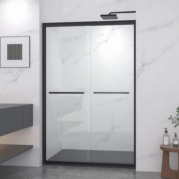 AZDHOME 44-48 in. W x 72 in. H Frameless Sliding Glass Shower Door in Matte Black Finish with 5/16 in. (8 mm) Clear Glass