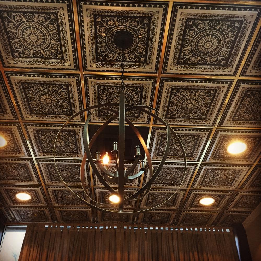 Antique Brass Faux Tin 24" Square Ceiling Tile Set