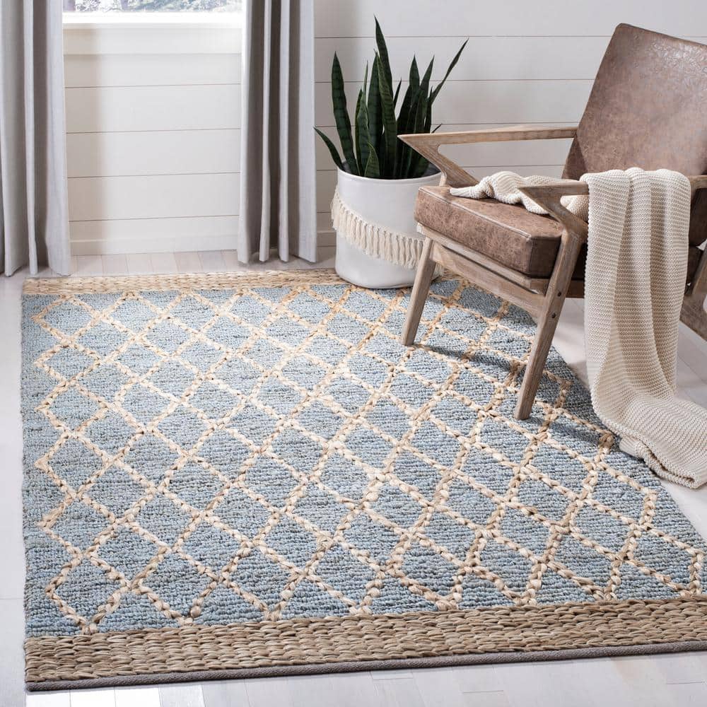 Coastal Charm Light Blue Hand-Knotted Geometric 8' x 10' Rug