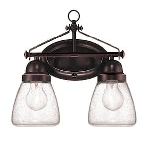 Yellowstone 11.5 in. W 2-Light Oil Rubbed Bronze Vanity Light with Seeded Glass Shades
