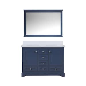Dukes 48 in. W x 22 in. D Navy Blue Double Freestanding Bath Vanity with Carrara Marble Top and Mirror