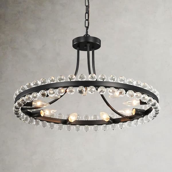 Mager 9-Light Matte Black Convertible Flush Mount and Pendant Crystal Chandelier