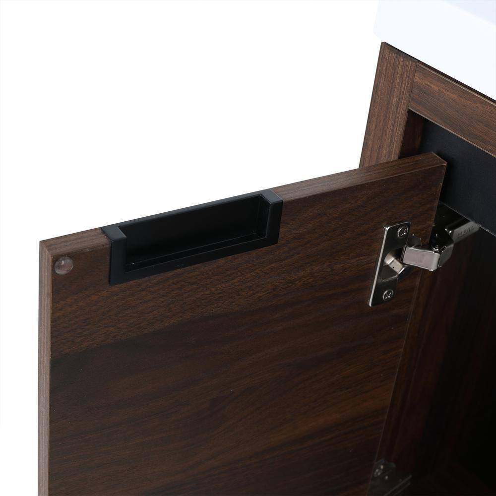 24 inch California Walnut Bathroom Vanity with White Resin Top