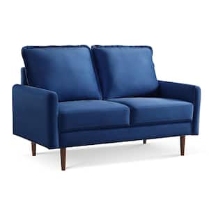 Modern Cambered Arm 57 in. Blue Solid Velvet Polyester 2-Seat Loveseat with Cambered Arms