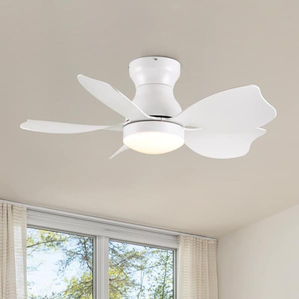 30 in. Indoor/Outdoor Integrated LED Light Flush Mount White Ceiling Fans with Reversible Motor and Remote Control