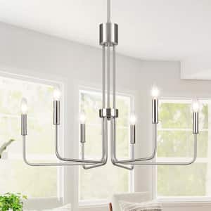 6 - Light Nickel Candle Style Modern Chandelier for Kitchen Island