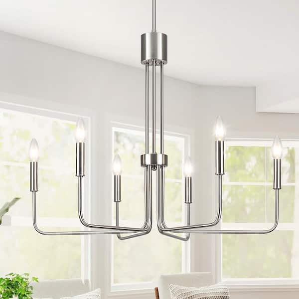 LWYTJO 6 - Light Nickel Candle Style Modern Chandelier for Kitchen Island