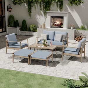 6-Piece Aluminum Patio Conversation Set with Loveseat, Coffee Table and Blue Cushions