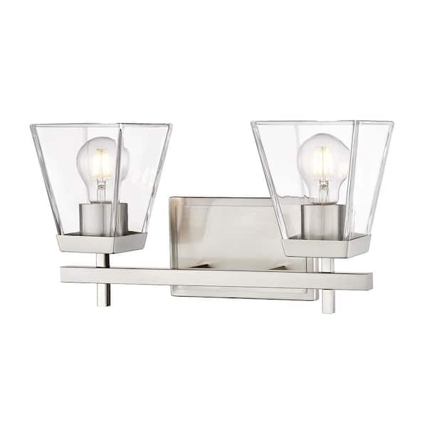 Unbranded Lauren 16 in. 2-Light Brushed Nickel Vanity Light with Glass Shade