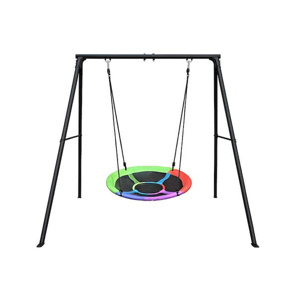 Multicolor Swing Set with 40 Inch Saucer Swing and Heavy Duty A