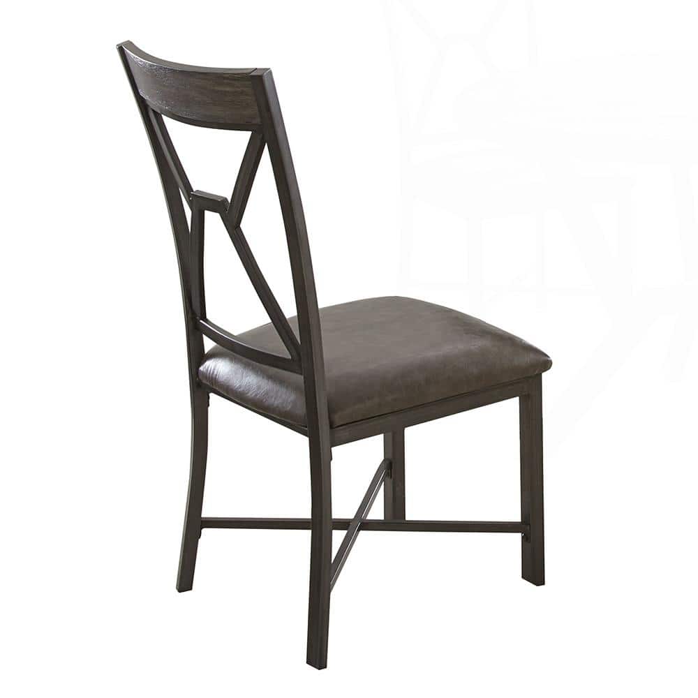 Gray Faux Leather Upholstered Side Chair with Metal Frame