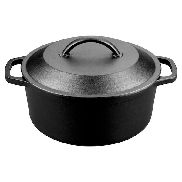Pre-Seasoned Cast Iron Dutch Oven with Lid Nonstick 3 qt Round Grill Pan Black for Stovetop Induction