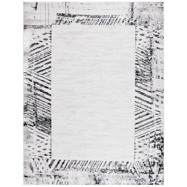 Skyler 9 ft. x 12 ft. Ivory Gray/Black Distressed Border Area Rug