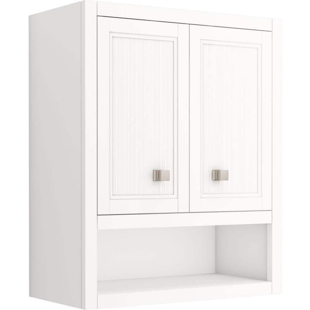 Hearthaven 24" White MDF Wall Cabinet with Nickel Hardware