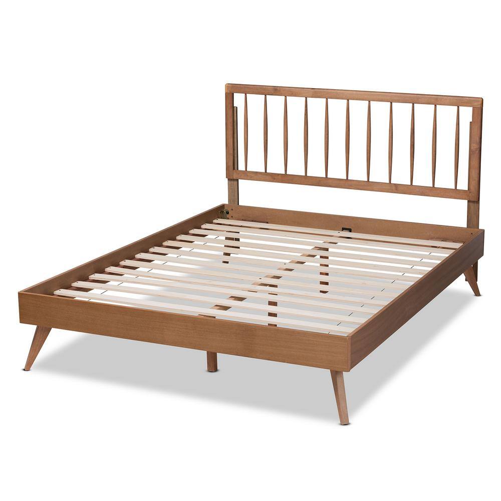 Ash Walnut Full Size Platform Bed with Spindle Headboard