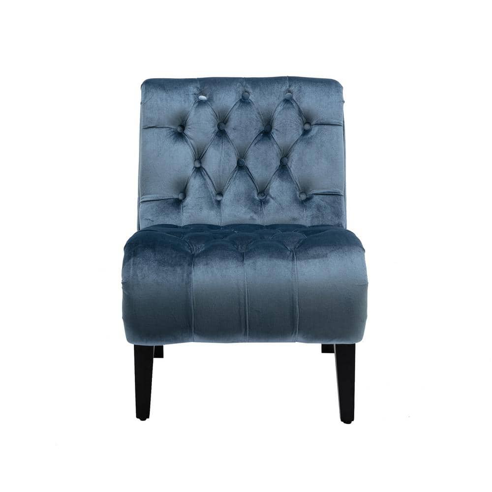 Blue Velvet Accent Chair, Tufted Button Living Room Sofa Chair, Ergonomic Chair, Polyester Upholstery, Wood Leg, Bedroom -  ANBAZAR, WJZ-067L