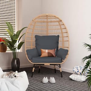 Oversized Wicker egg Chair Indoor Outdoor Large Lounge Chair with Dark Gray Cushions