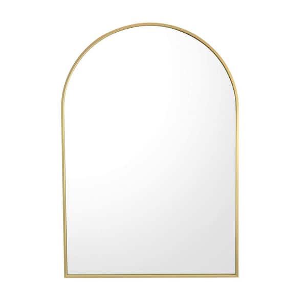 Kinger Home Archie 24 in. W x 36 in. H Large Arched Water Proof Aluminum Framed Wall Bathroom Vanity Mirror in Matte Gold