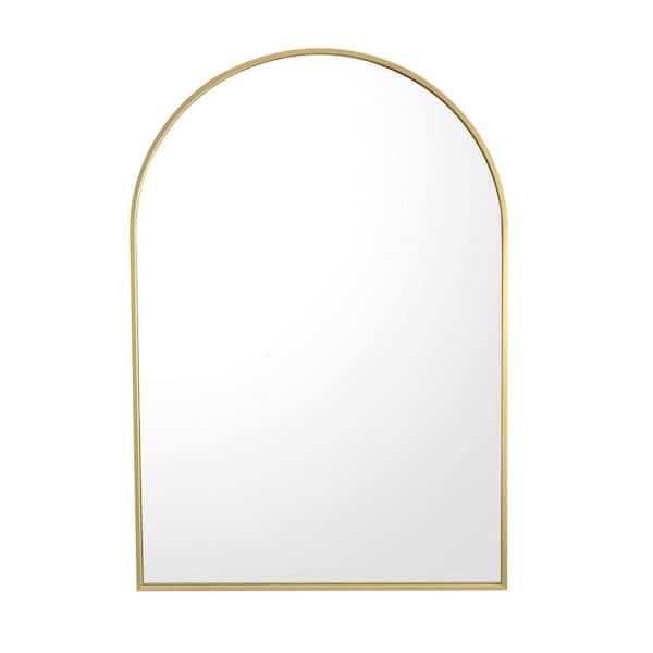 Kinger Home Archie 24 in. W x 36 in. H Large Arched Water Proof Aluminum Framed Wall Bathroom Vanity Mirror in Matte Gold