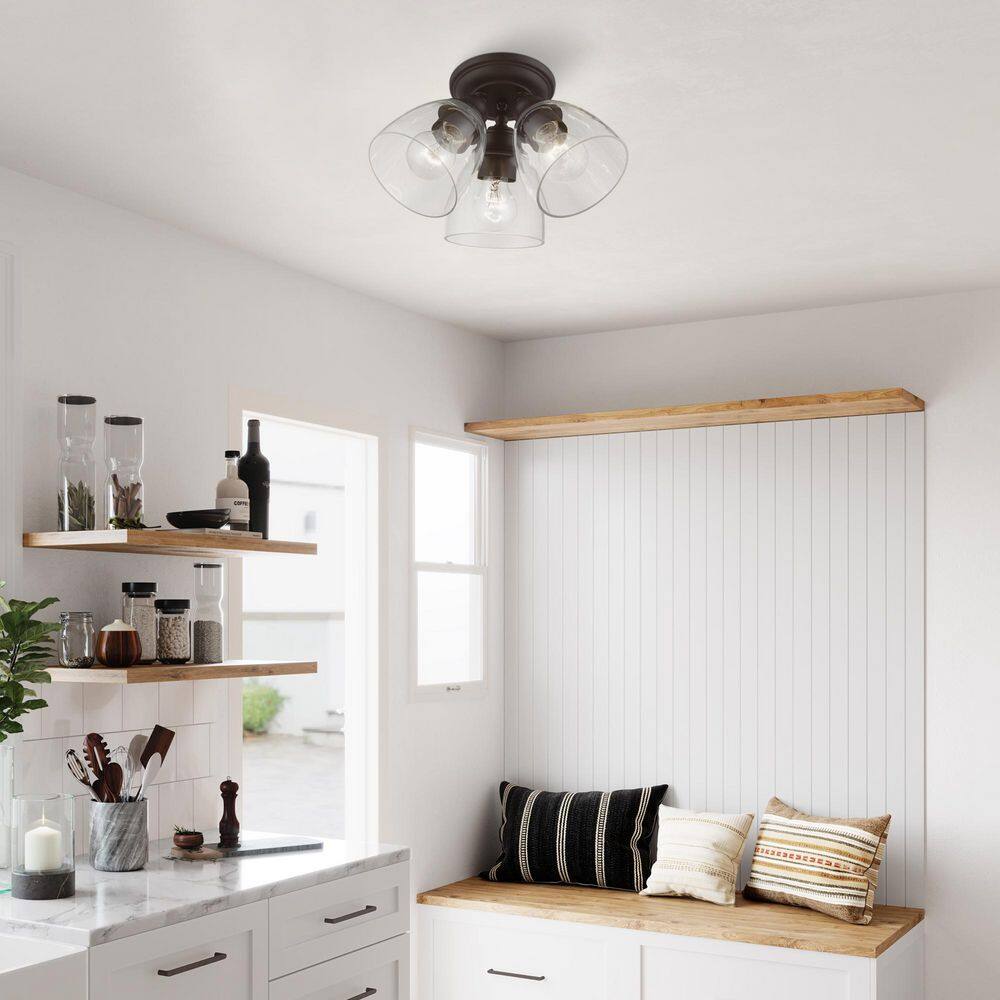 Bronze 3-Light Flush Mount with Clear Glass Shades