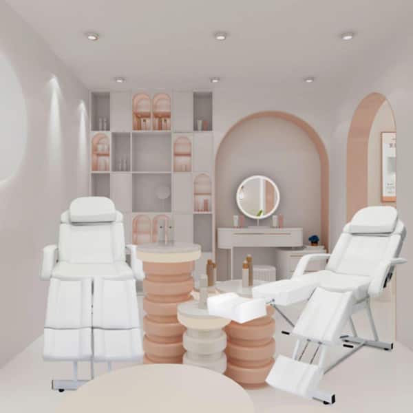 Karl home White Lash Bed with Split Legs, Tattoo Chair Bed for Client, Adjustable Beauty Salon Spa Equipment