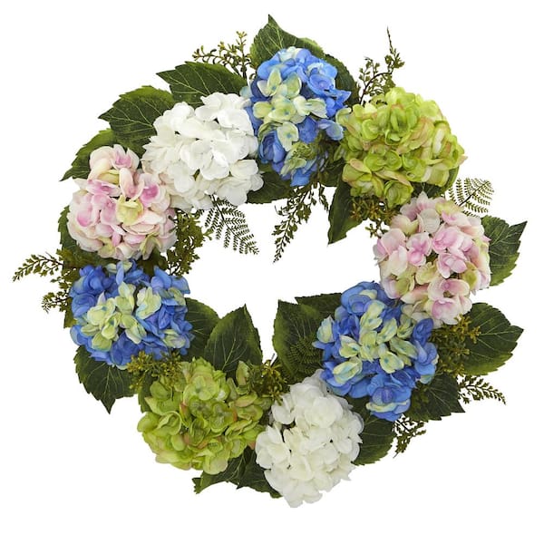 Nearly Natural 24 in. Artificial Hydrangea Wreath