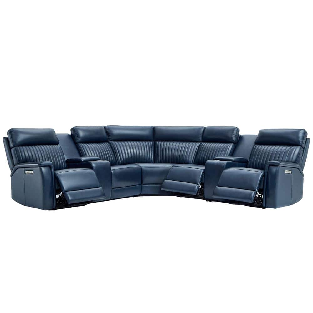 Cole 117 in. Genuine Leather Power Recliner Sectional Sofa with Console, Ze