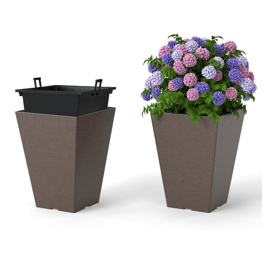 Set of 2 Brown PP Small Square Taper Planters with Removable Inner Buckets and Drainage price history on PriceWatchPro