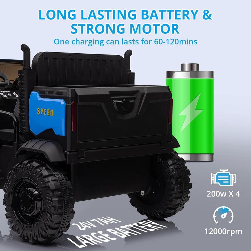 Blue 24V 2-Seater Ride-On Truck with Remote Control
