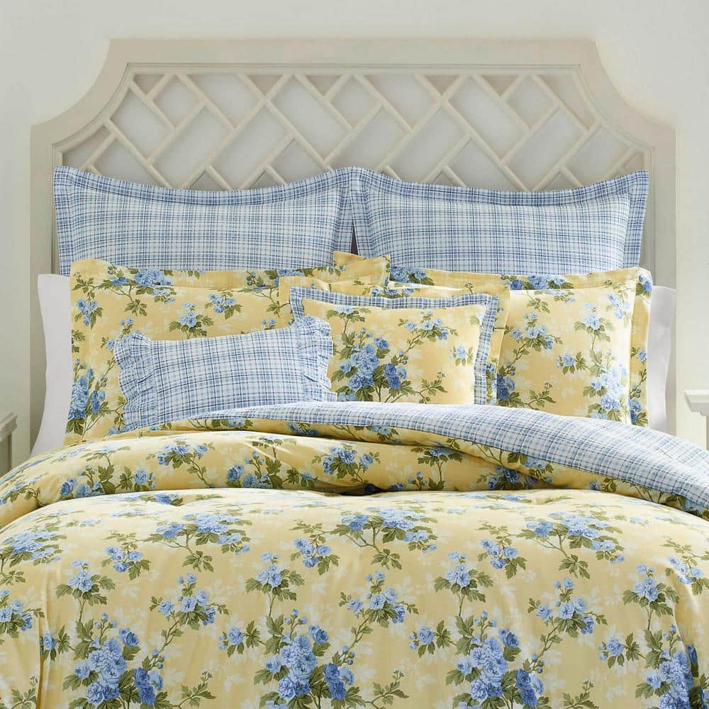 King Blue and Yellow Cotton Reversible Comforter Set