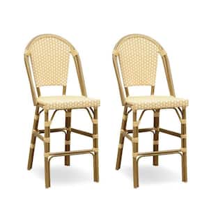 French Stackable Wicker Outdoor Bar Stools Counter Height in Cream Yellow (2-Pack)