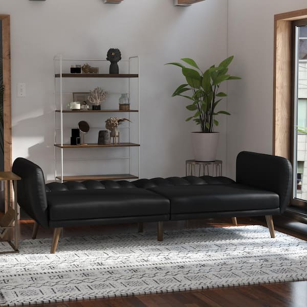 Brittany Black Faux Leather Convertible Futon
