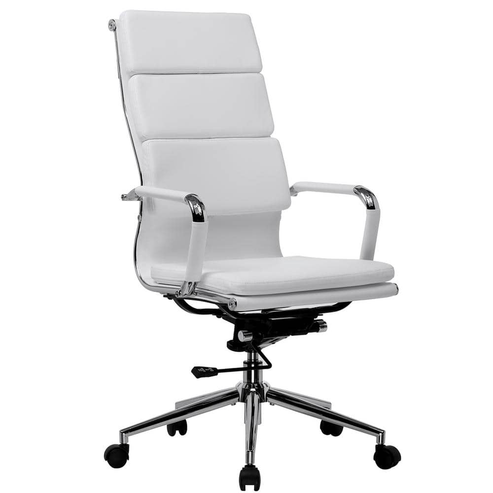 Office Chair High Back Faux Leather Ergonomic Chair with Wheels Adjustable Height Modern Executive Chair, White