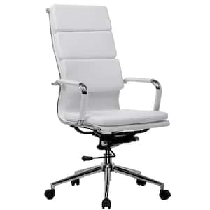 Office Desk Chair Leather High Back Ergonomic Chair with Wheels Adjustable Height Modern Executive Chair in White