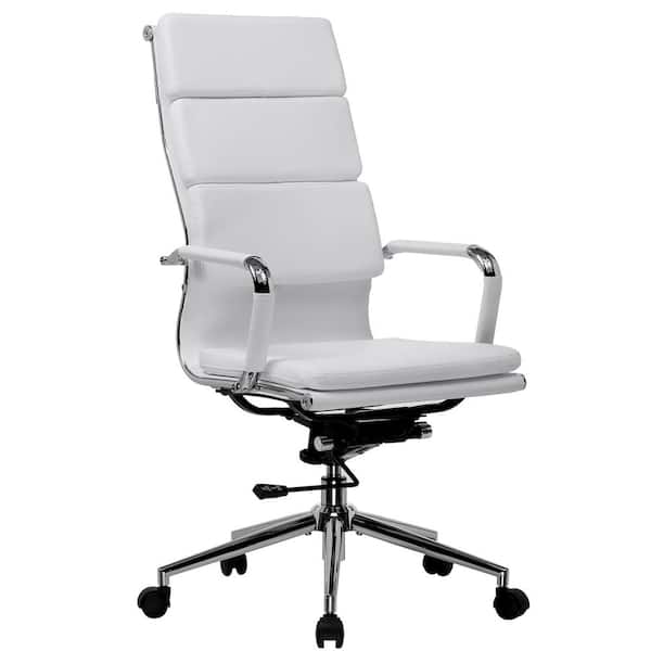 ComHoma Office Chair High Back Faux Leather Ergonomic Chair with Wheels Adjustable Height Modern Executive Chair, White